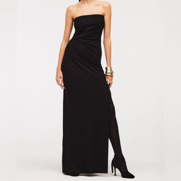 Zara DRAPED WOOL BLEND Maxi Dress LIMITED EDITION Black Strapless size XS NWT - Picture 1 of 11